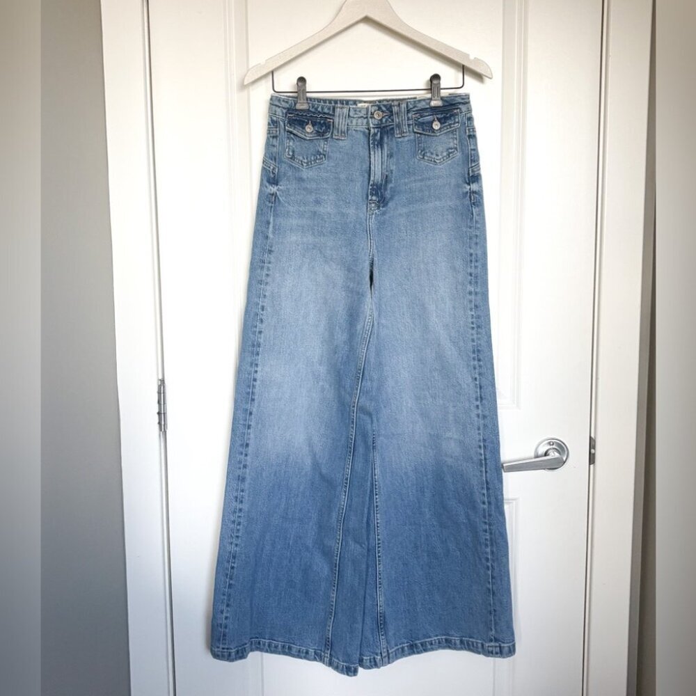 NEW NWT Free People Kellee High Rise Palazzo Jeans Plaza Blue 27 Wide Leg - Picture 5 of 9